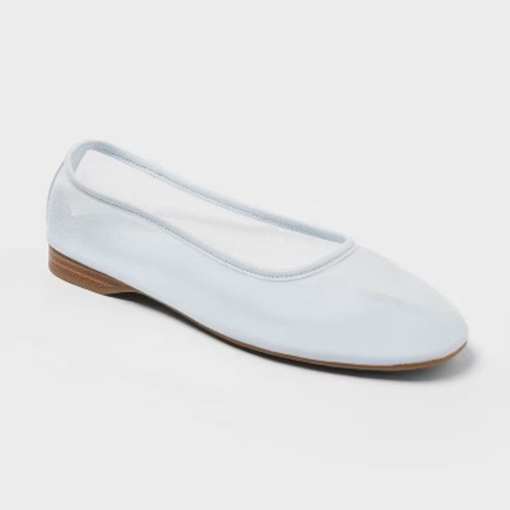 Classic Women's Light Blue Leather Ballet Flat